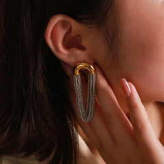 1 Pair Vacation Classic Style Semicircle Tassel Lines Polishing Plating 304 Stainless Steel 18K Gold Plated Drop Earrings
