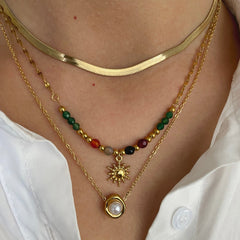 Wholesale Jewelry Elegant Retro French Style SUNFLOWER (Jz001) Pearl 316L Stainless Steel Imitation Pearl Natural Stone 18K Gold Plated Beaded Inlay Pendant Necklace