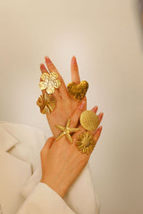 Anillos abiertos de acero inoxidable 304 con diseño de estrella de mar redonda, estilo vintage, estilo simple, venta al por mayor