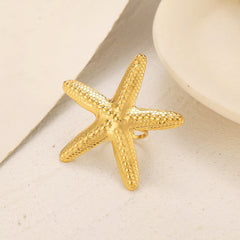 Anillos abiertos de acero inoxidable 304 con diseño de estrella de mar redonda, estilo vintage, estilo simple, venta al por mayor