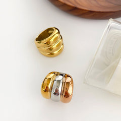 Wholesale Jewelry Nordic Style Exaggerated Color Block 316 Stainless Steel 18K Gold Plated Irregular Rings