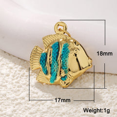 1 pieza de 15 x 16 mm, 17 x 18 mm, 18 x 20 mm, perlas artificiales de cobre con diamantes de imitación chapados en oro, colgante de cola de pez de estrella de mar con vieira.