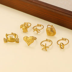 Wholesale Jewelry Hawaiian Beach Tropical Tortoise Starfish Shell 304 Stainless Steel Open Rings