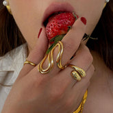 Anillos abiertos estilo IG en forma de S, de acero inoxidable 304 chapado en oro de 18 quilates.