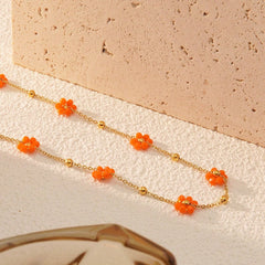 Collar tejido con diseño de flor de playa, chapado en oro de 18 quilates, de acero inoxidable 304.