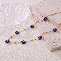 Collar tejido con diseño de flor de playa, chapado en oro de 18 quilates, de acero inoxidable 304.