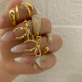 Wholesale Jewelry Casual Modern Style Heart Shape Bow Knot 316 Stainless Steel Shell Diamond 16K Gold Plated White Gold Plated Gold Plated Inlay Stainless Steel Rings