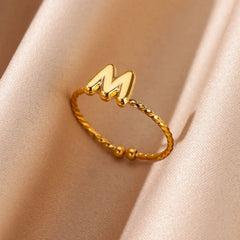 Anillos abiertos chapados en oro de 18 quilates de acero inoxidable 304 con letras, estilo casual y sencillo, venta al por mayor