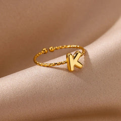 Anillos abiertos chapados en oro de 18 quilates de acero inoxidable 304 con letras, estilo casual y sencillo, venta al por mayor