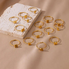 Anillos abiertos chapados en oro de 18 quilates de acero inoxidable 304 con letras, estilo casual y sencillo, venta al por mayor