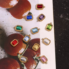 1 Piece 304 Stainless Steel Glass Stone Square Pendant