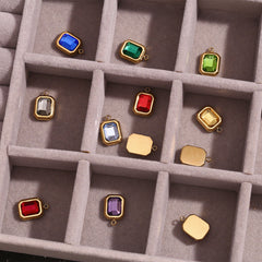 1 Piece 304 Stainless Steel Glass Stone Square Pendant