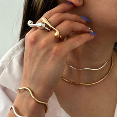 Wholesale Jewelry Vacation Simple Style IG Style Water Droplets 316 Stainless Steel 18K Gold Plated Plating Open Rings