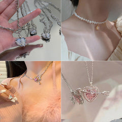 Love stitching Pearl Japanese and Korean necklace design high-grade light luxury niche clavicle chain new women's necklace