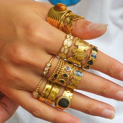 Wholesale Jewelry Rock Oversized Leaves Eye Flower 304 Stainless Steel Gem 18K Gold Plated Inlay Open Rings