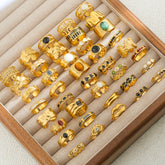 Anillos abiertos con incrustaciones de hojas de gran tamaño, forma de ojo y flor, de acero inoxidable 304, chapados en oro de 18 quilates.