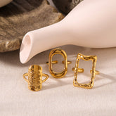 Joyería al por mayor, estilo casual, simple, estrella, luna, rectángulo, acero inoxidable 304, chapado en oro de 18 quilates, anillos abiertos huecos.