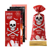 Bolsa de dulces con diseño de calavera y fantasma de Halloween, con bolsillo plano, ideal como regalo para dulces o aperitivos, decoración para fiestas (100 unidades)