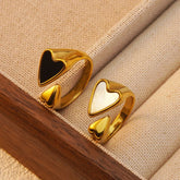 Anillos abiertos de acero inoxidable 304 con incrustaciones de acrílico y baño de oro de 18 quilates. Joyería al por mayor. Estilo moderno y clásico. Forma de corazón.