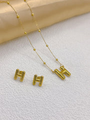 Conjunto de joyería elegante de estilo hip hop con letras simples, chapado en oro de 18 quilates, de acero inoxidable 304.