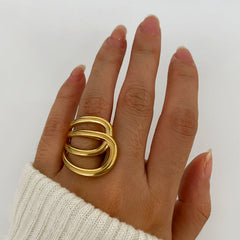 Wholesale Jewelry Retro French Style IG Style Geometric 316L Stainless Steel 18K Gold Plated Irregular Open Rings