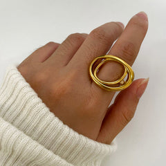 Wholesale Jewelry Retro French Style IG Style Geometric 316L Stainless Steel 18K Gold Plated Irregular Open Rings