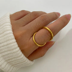 Wholesale Jewelry Retro French Style IG Style Geometric 316L Stainless Steel 18K Gold Plated Irregular Open Rings