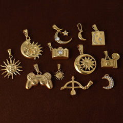 1 Piece 14.1*11.2mm 18.8*13mm 304 Stainless Steel 316 Stainless Steel 24K Gold Plated Sun Moon Pendant