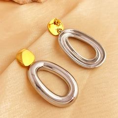1 Pair Elegant Retro Irregular Oval Hollow Out 201 Stainless Steel 18K Gold Plated Drop Earrings