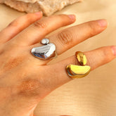 Anillos abiertos de acero inoxidable chapados en oro de 18 quilates con diseño geométrico, estilo retro, informal y sencillo, 201