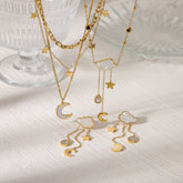 Wholesale Jewelry French Style Simple Style Clouds Star Moon 304 Stainless Steel 18K Gold Plated Jewelry Set