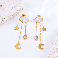 Wholesale Jewelry French Style Simple Style Clouds Star Moon 304 Stainless Steel 18K Gold Plated Jewelry Set