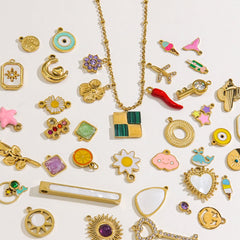 Colgante de acero inoxidable 304 con diamantes de imitación de piedra natural chapado en oro de 14 quilates con forma de corazón geométrico y flor.