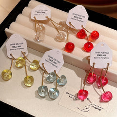 1 par de pendientes de cobre y resina con baño de frutas, estilo clásico y sencillo.