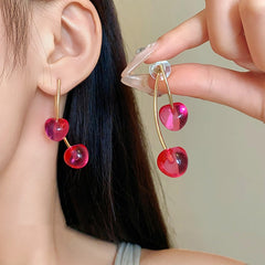 1 par de pendientes de cobre y resina con baño de frutas, estilo clásico y sencillo.