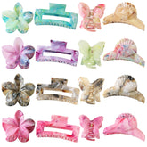 Pinzas para el pelo con diseño de mariposa de mármol informal para mujer, láminas de ácido acético, barniz para hornear