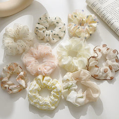 Korean-style spring and summer floral pig large intestine hair ring high-grade organza yarn head rope horsetail rubber band hair rope hair accessories wholesale