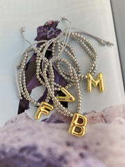 Brass 18K Gold Plated Beaded Letter Drawstring Bracelets