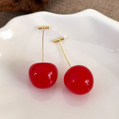 1 Pair Cute Sweet Simple Style Cherry Resin Drop Earrings