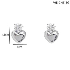 1 par de pendientes de aleación con incrustaciones de diamantes de imitación, estilo francés, estilo coreano, sencillos, con forma de corazón