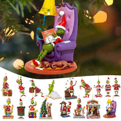 Adornos navideños transfronterizos del Grinch, colgante plano de acrílico 2D, monstruo de pelaje verde, decoración navideña para árbol de Navidad, regalo