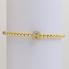 Pulsera de alambre elástico con cuentas de cobre y 26 letras inglesas con globo de burbujas de latón con microincrustaciones Xi Yin