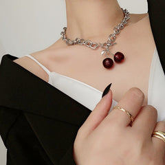 Black Cherry Necklace Women's Dark Girl's Clavicle Chain Korean-style Retro Internet Celebrity Necklace Jewelry