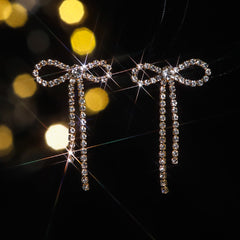 1 par de pendientes de cobre con diamantes de imitación y lazo Glam Lady