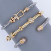 Hip-Hop Punk U Shape Spiral Stripe 304 Stainless Steel 18K Gold Plated Zircon Bangle In Bulk