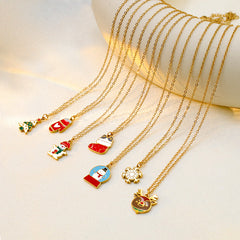 Christmas dripping elk snowman bell necklace