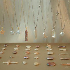 Natural Fritillary Pentagram Necklace Baroque Pearl Pendant Moon Special Shaped Water Drop Cross Necklace