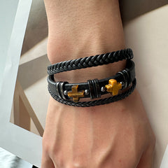 Stainless Steel Bracelet Men's Tiger's Eye Bracelet, Cross Bracelet Magnet Buckle Jewelry