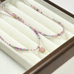 Collar de acero de titanio con cuentas de piedra natural de color morado mixto, cadena de clavícula apilada para mujer