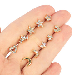 Copper head diamond stud earrings elegant stainless steel moon heart earrings female star fashion earbone stud